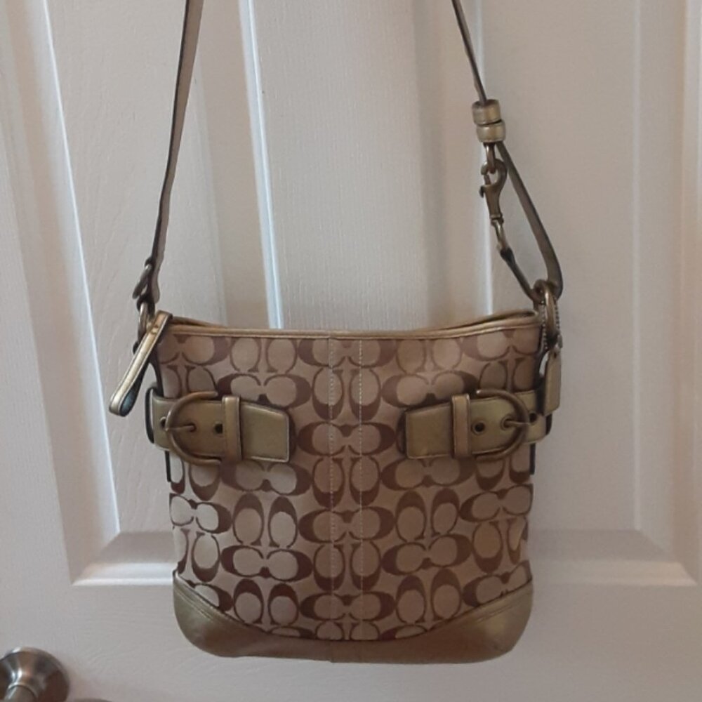 Vintage Coach Shoulder Bag--Gold Leather and Fabric